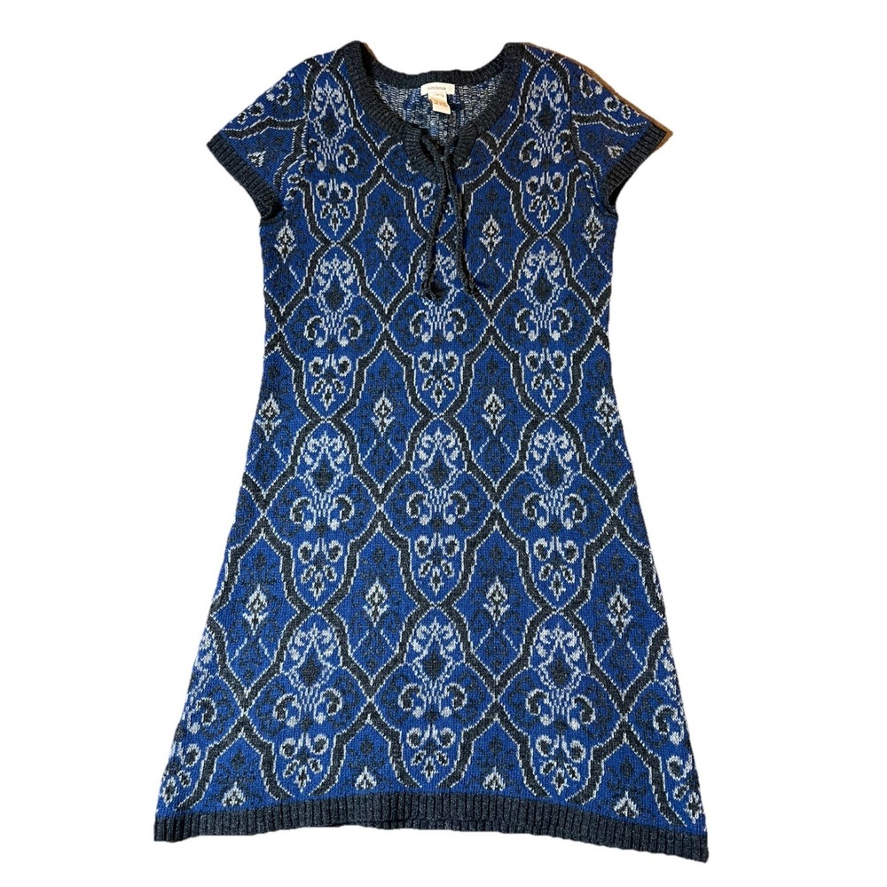 Sundance Lapland Lambswool Sweater Dress Womens S Blue Geometric Nordic Cozy